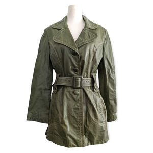 Vintage 1970s Belted Avocado Leather Jacket ~ Montgomery Ward 9/10 Medium